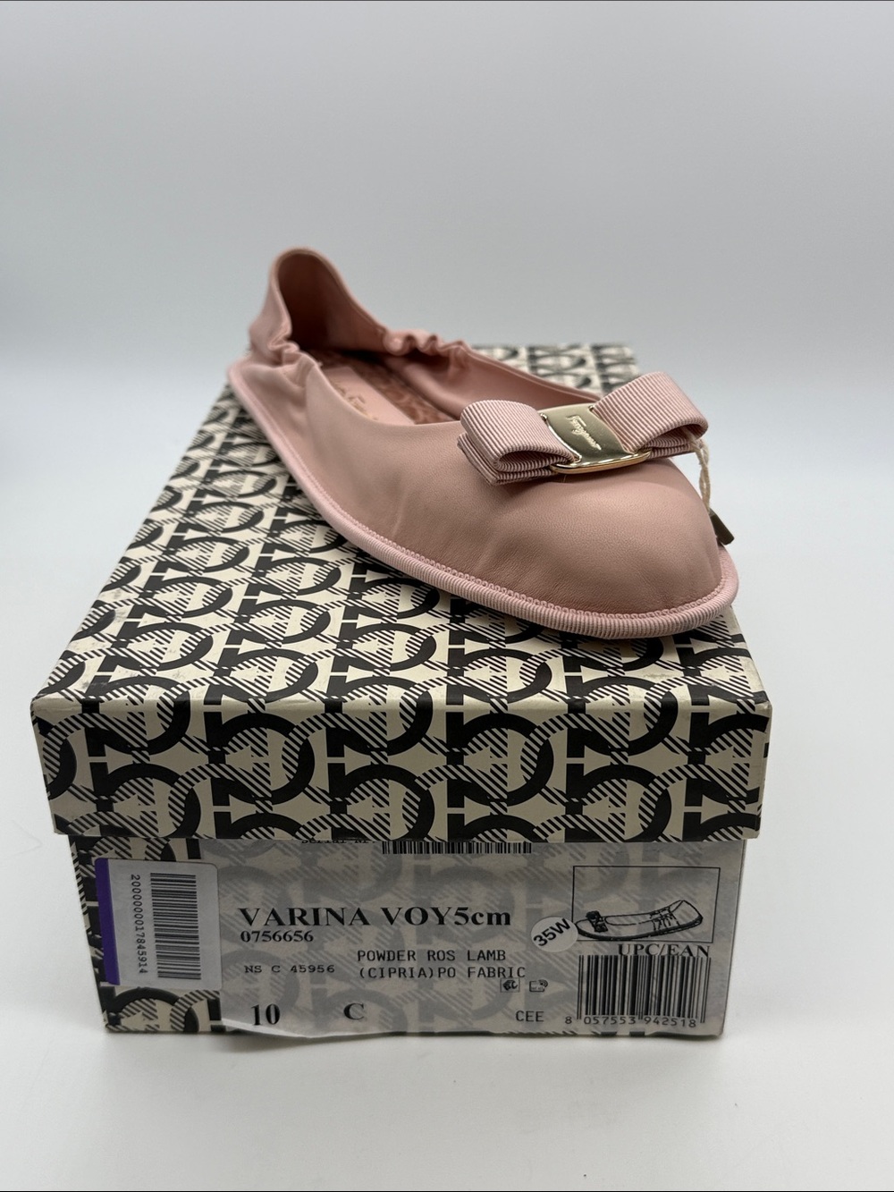 Salvatore Ferragamo Powder Pink Varina Bow Ballet Flat
